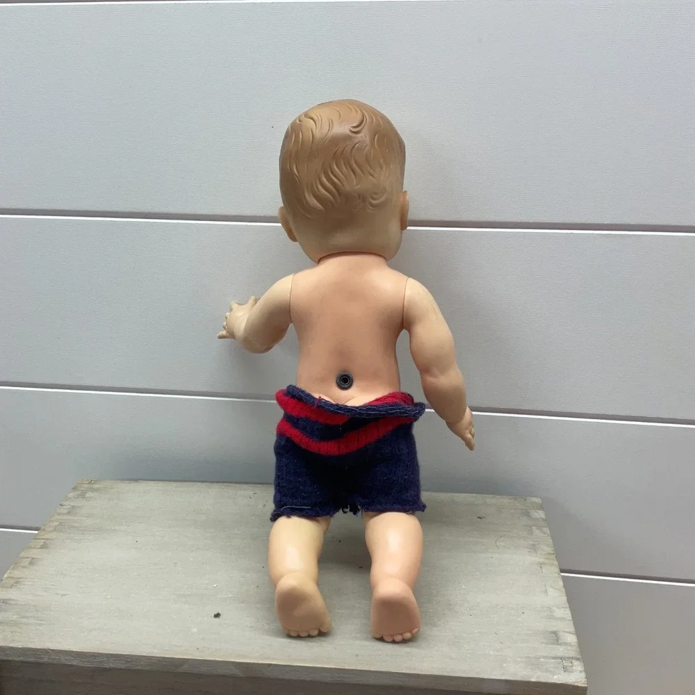 Vintage 10 Inch Baby Boy Doll Molded Hair Sleep Eyes Knit Shorts 1950s 1960s